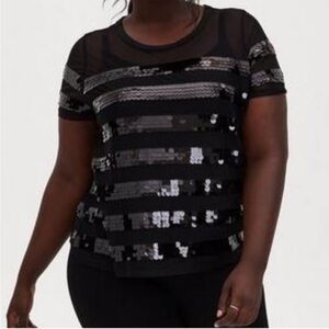 NWT Torrid Sheer Mesh Stripe Sequin Top Black Size 2X